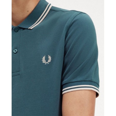 Polo Fred Perry M3600 Slim Fit Pétrol bandes Porcelaine